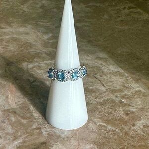 Bomb Party 4 Blue Stone Ring Rhodium Plated - Size 5